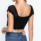 Short Sleeve V-neck Front Knot Detail Sweater Knit Crop Top