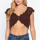 Short Sleeve V-neck Front Knot Detail Sweater Knit Crop Top