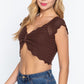 Short Sleeve V-neck Front Knot Detail Sweater Knit Crop Top