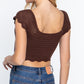 Short Sleeve V-neck Front Knot Detail Sweater Knit Crop Top