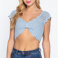 Short Sleeve V-neck Front Knot Detail Sweater Knit Crop Top