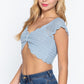 Short Sleeve V-neck Front Knot Detail Sweater Knit Crop Top