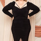 Deep Round Neck Shirring Detailed Back Plus Size Dress