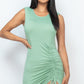 Sleeveless Shoulder Pad Drawstring Ruched Mini Dress