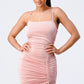 Luxe Soft Knit Ruched Spaghetti Strap Bodycon Dress