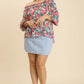 Sheer Floral Print Metallic Threading Long Sleeve Off Shoulder Top With High Low Hem