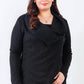 Plus Black Lurex Draped Collar Side Zip Up Lightweight Jacket