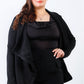 Plus Black Lurex Draped Collar Side Zip Up Lightweight Jacket