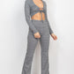 Plaid Cut-out Long Sleeve Top & Pants Set