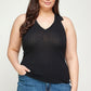 Plus Size, Solid Ribbed Knit Polo Sleeveless Top