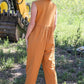 Mustard Cotton Front Button Up Detail Sleeveless Jumpsuit