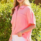 Collar Neck Button Down Front Pockets Solid Cotton Gauze Top