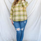 Plus Lime Cotton & Linen Blend Textured Plaid Shirt Top