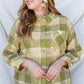 Plus Lime Cotton & Linen Blend Textured Plaid Shirt Top