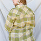 Plus Lime Cotton & Linen Blend Textured Plaid Shirt Top