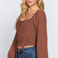 Long Sleeve Front Tied Ruched Detail Woven Top