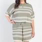 Plus Olive Striped Knit Short Sleeve Crop Top High Waist Shorts Set