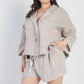 Plus Grey Button-up Collared Neck Blazer High Waist Shorts Set