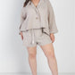 Plus Grey Button-up Collared Neck Blazer High Waist Shorts Set