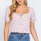 Short Slv Shirring Print Woven Top