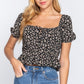 Short Slv Shirring Print Woven Top