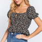 Short Slv Shirring Print Woven Top