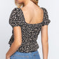 Short Slv Shirring Print Woven Top