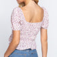 Short Slv Shirring Print Woven Top