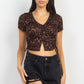 Ruched Drawstring Animal-printed Crop Top