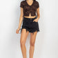 Ruched Drawstring Animal-printed Crop Top