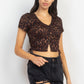 Ruched Drawstring Animal-printed Crop Top