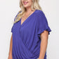 Solid Viscose Knit Surplice Top With Ruffle Sleeve