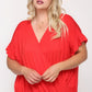 Solid Viscose Knit Surplice Top With Ruffle Sleeve