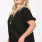 Solid Viscose Knit Surplice Top With Ruffle Sleeve