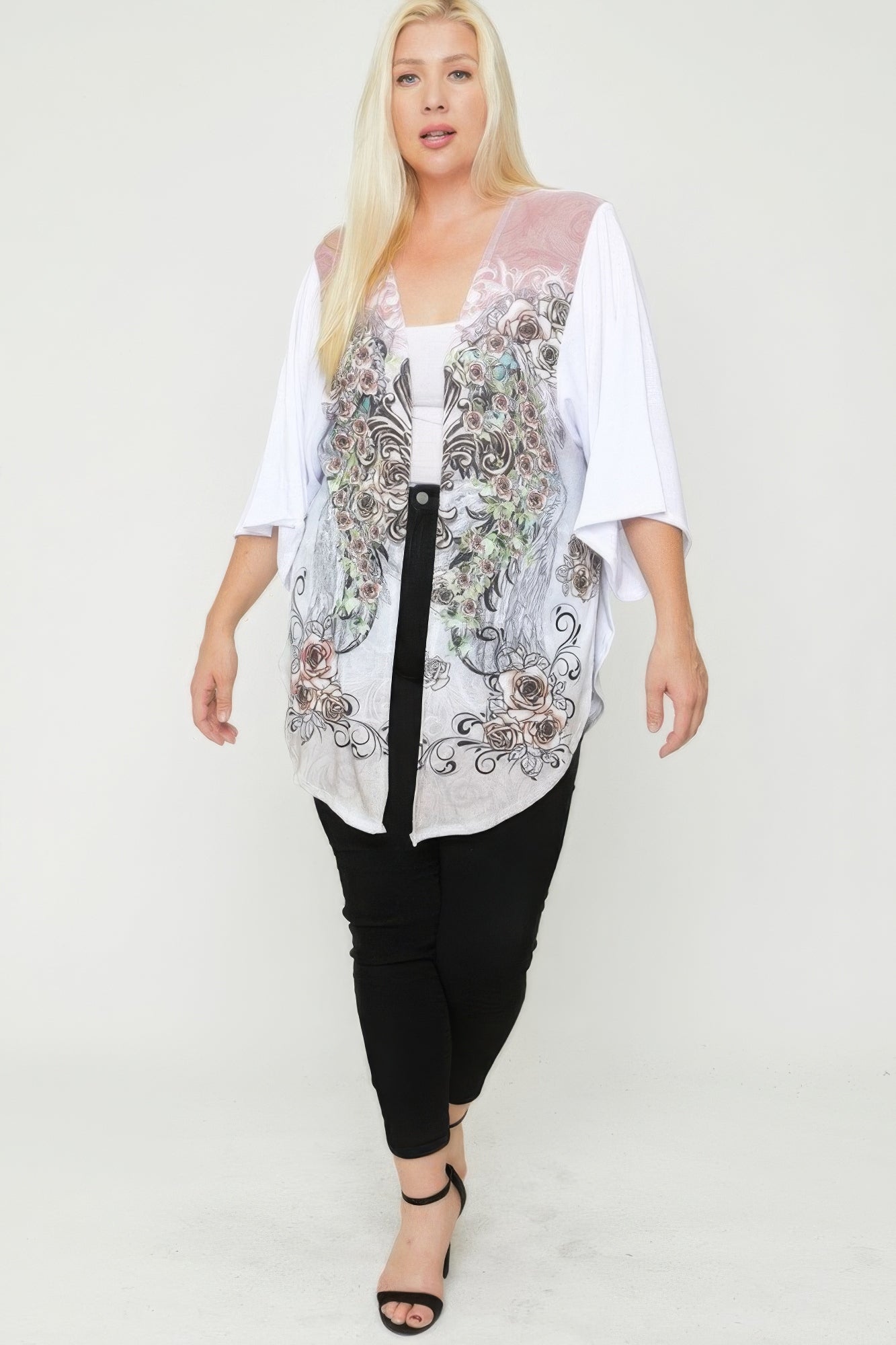 Floral Wings Sublimation Print, Long Body Cardigan