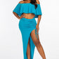 Solid Ity Off The Shoulder Ruffled Cropped Top And Ruched Maxi Skirt Two Piece Set