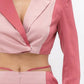 Colorblock Crop Blazer With Matching Low Rise Wide Leg Pant Set With Pockets