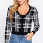 Long Sleeve V-neck Fitted Button Down Plaid Sweater Cardigan