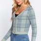 Long Sleeve V-neck Fitted Button Down Plaid Sweater Cardigan