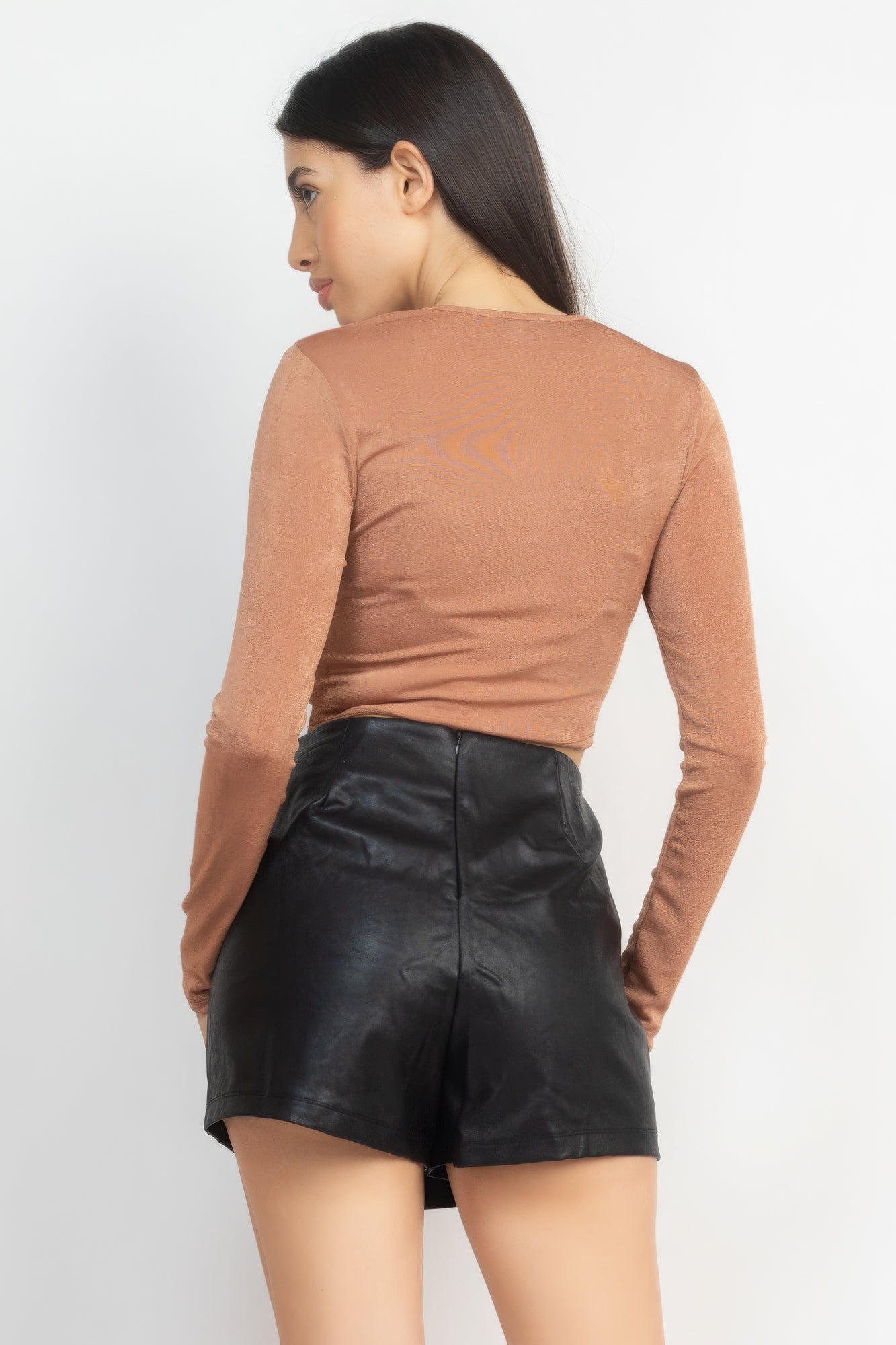 Twisted Velvety Long Sleeve Crop Top