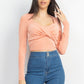 Twisted Velvety Long Sleeve Crop Top