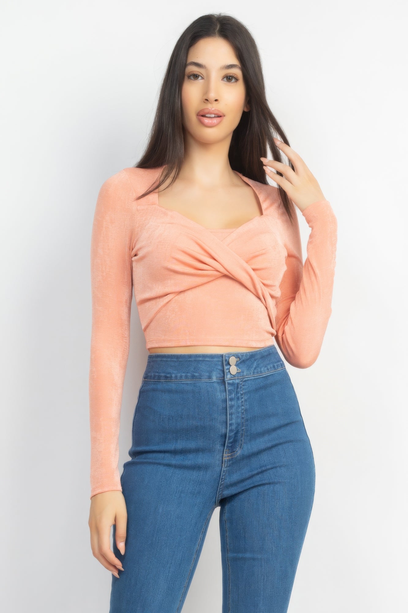 Twisted Velvety Long Sleeve Crop Top