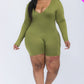 Plus V-neck Long Sleeve Bodycon Romper