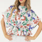 Floral Print Short Sleeve Top With Waist Tie