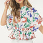 Floral Print Short Sleeve Top With Waist Tie