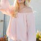 Off Shoulder Long Bubble Sleeve Solid Top