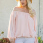 Off Shoulder Long Bubble Sleeve Solid Top