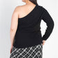 Plus Black Ribbed One Shoulder Top