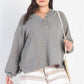 Plus Olive Textured Button Detail Long Sleeve Top