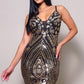 Spaghetti Strap Holiday Sequins Plunge Mini Dress